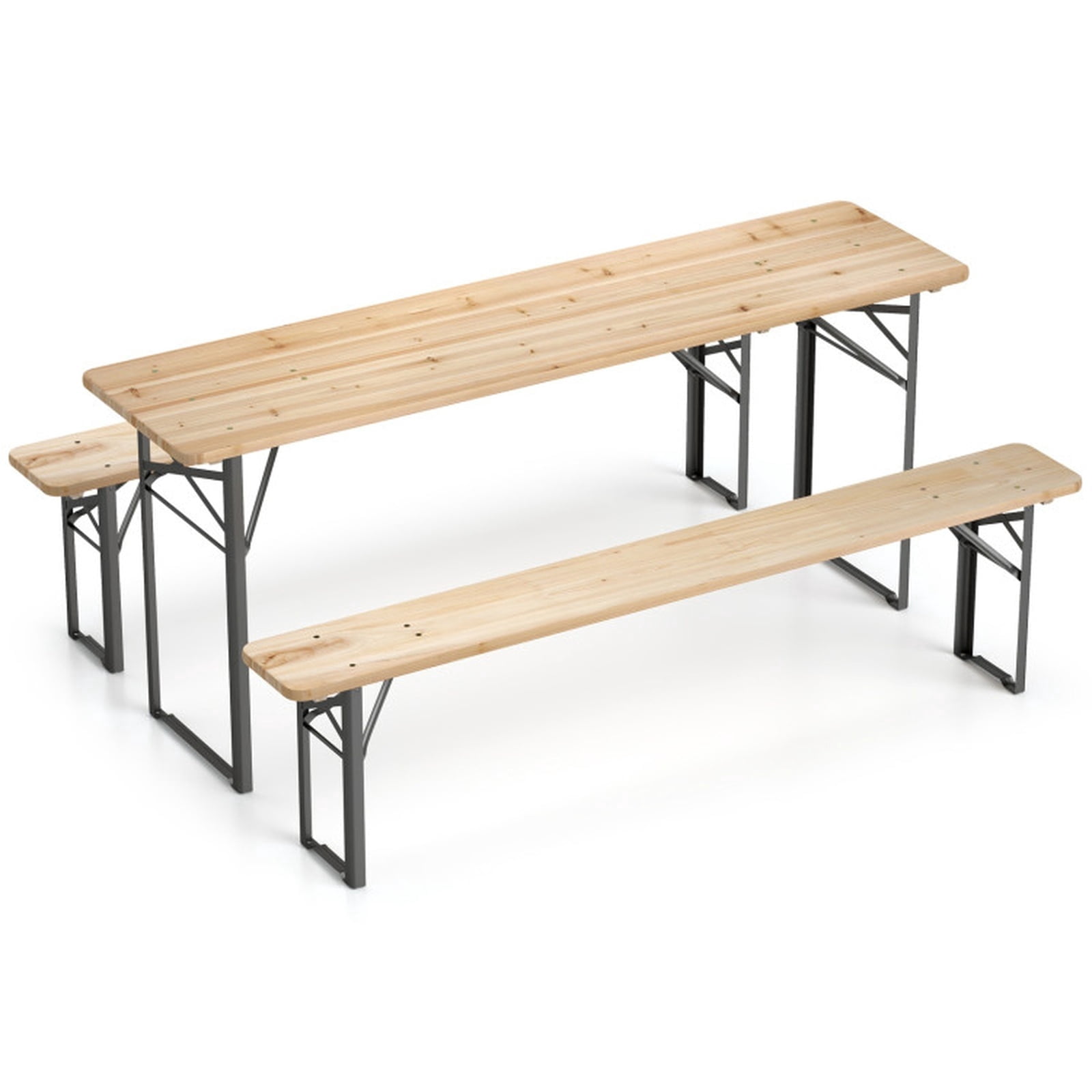 Biotree Camping Table 70 Inch 3-Piece Folding Picnic Table with Benches for 6 Fir Wood Portable Outdoor Camping Picnic Set, Dark Brown