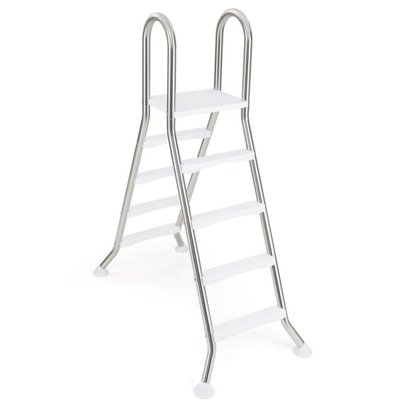 Biotree 75.6 Inch Above Ground Pool Ladder A-Frame Swimming Pool 4-Step Ladder with Platform for Up to 55 Inch Pool Wall Height, Stainless Steel, Silver