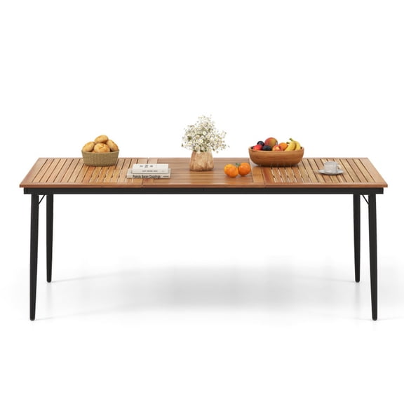 Biotree 79 Inch Acacia Wood Outdoor Dining Table for 8 with 1.9 Inch Umbrella Hole, Natural