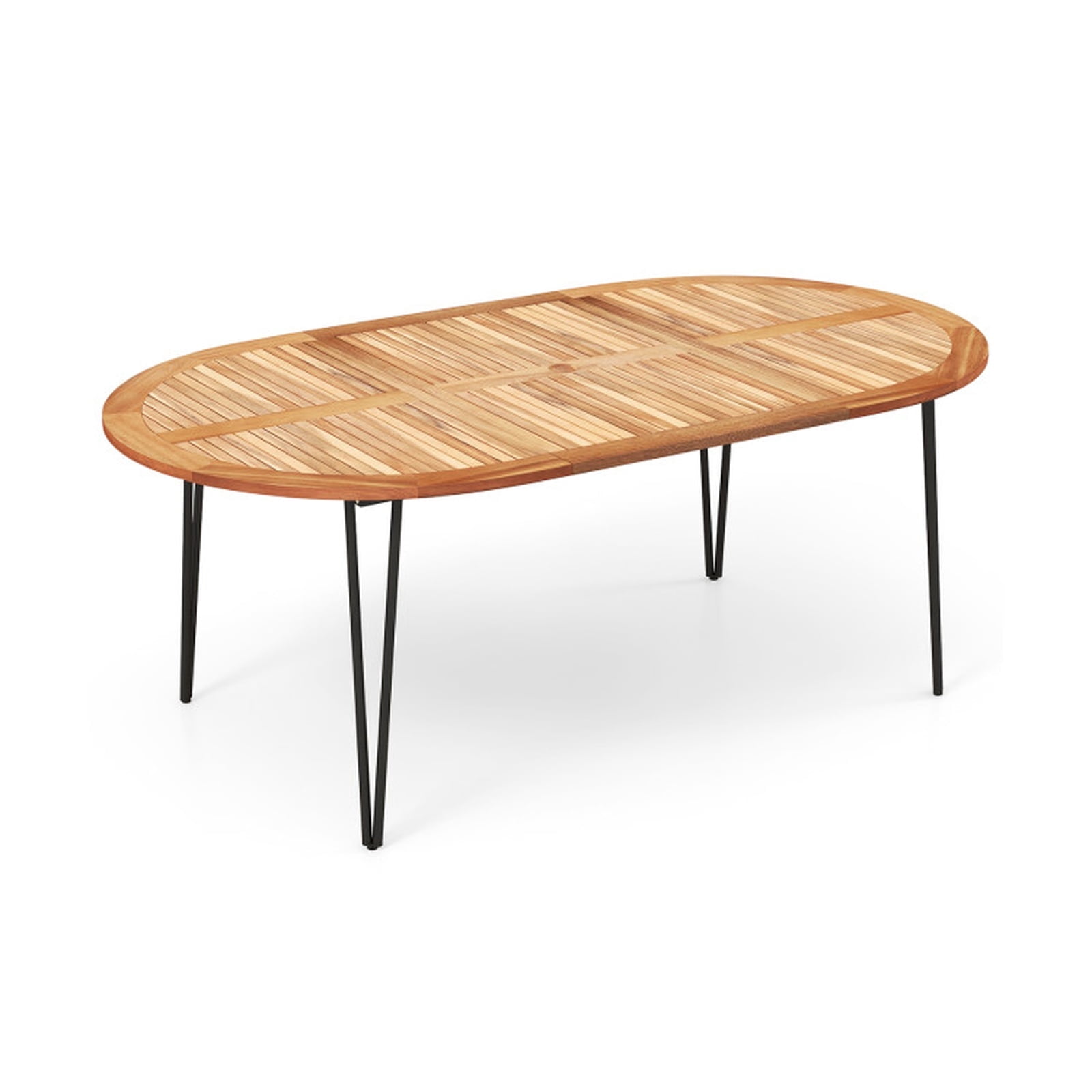 Biotree Outdoor Dining Table 79 Inch Oval Patio Table with Umbrella Hole and Acacia Wood Tabletop for 8 People Patio Dining Table, Natural