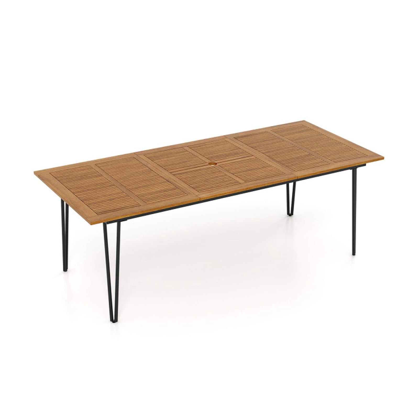 Biotree 86.5 Inch Rectangular Outdoor Dining Table for 8 with Acacia Wood Tabletop and Umbrella Hole for Patio Backyard Gatherings, Natural