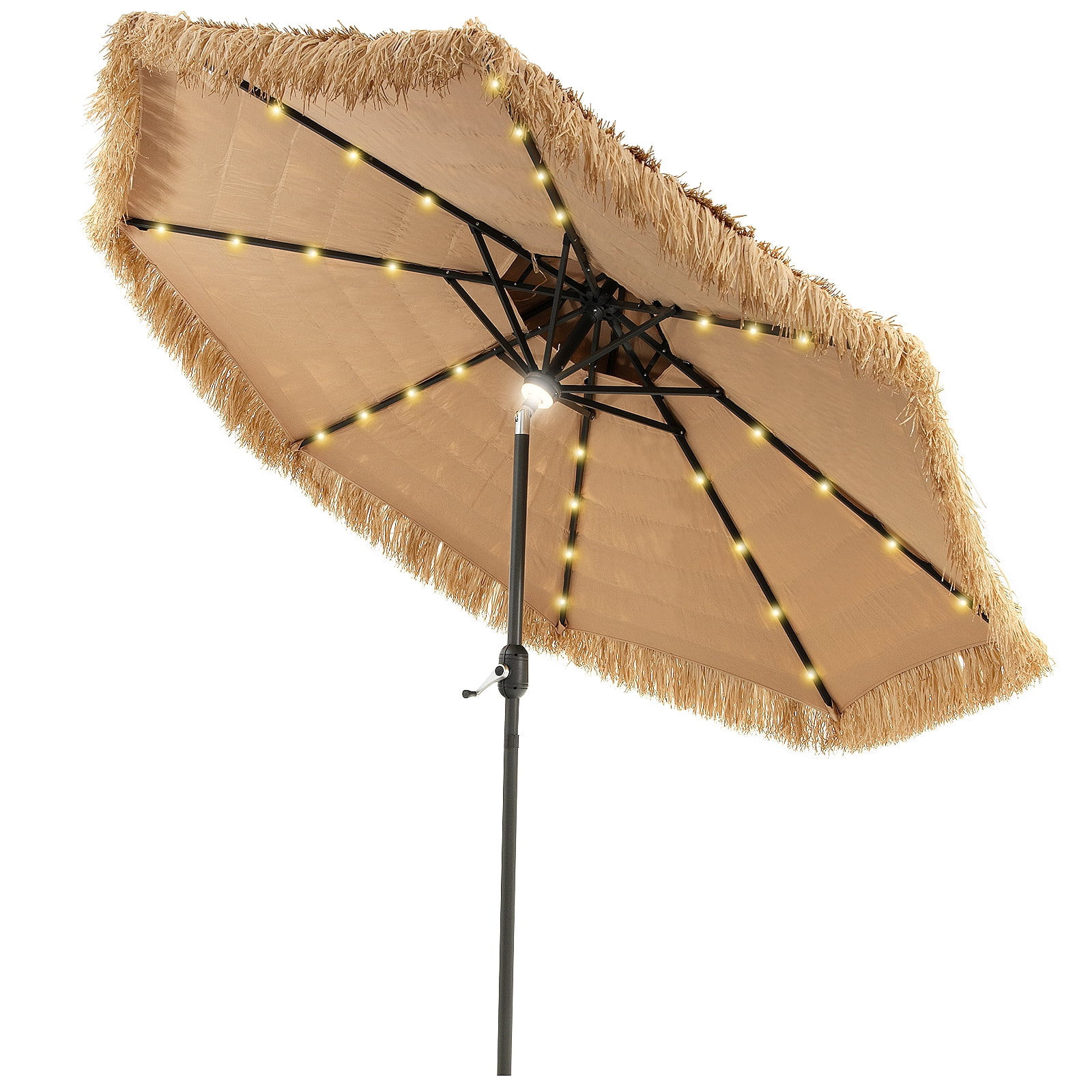 Biotree 9 Feet Solar Powered Thatched Tiki Patio Umbrella with Led Lights. Outdoor Backyard Deck Garden
