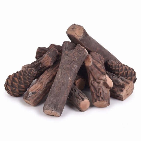 Biotree 9 PCS Ceramic Fireplace Logs Set, Realistic Artificial Gas Fireplace Logs for Propane Gas Indoor Fireplaces and Outdoor Fire Pits, Wood-Look Decorative, Brown