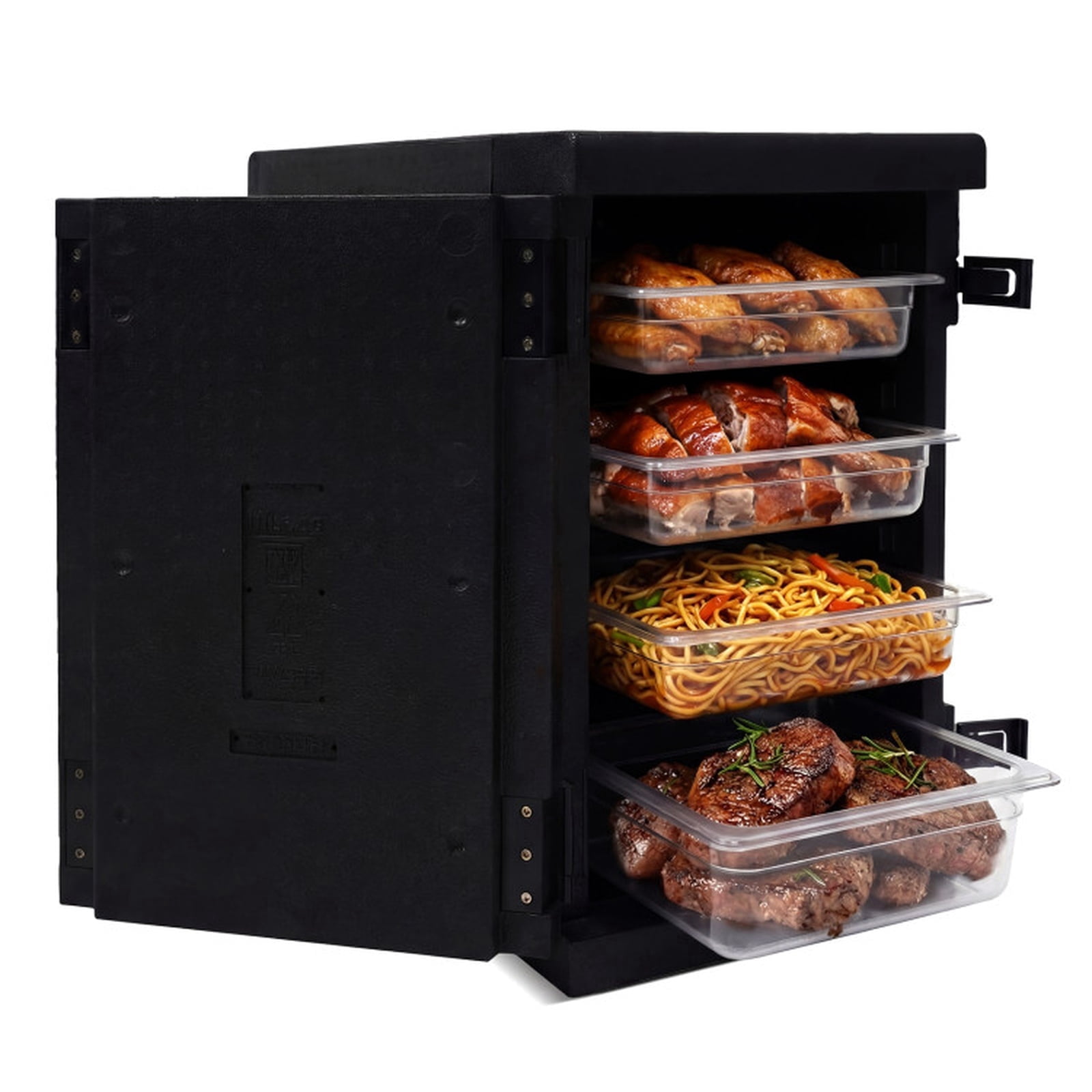 Biotree Soft Cooler Style 91 Qt Insulated Food Pan Carrier with Safety Buckles and Shelf Dividers for Catering Events and Outdoor Gatherings with 4 Hour Heat and Cold Retention, Black