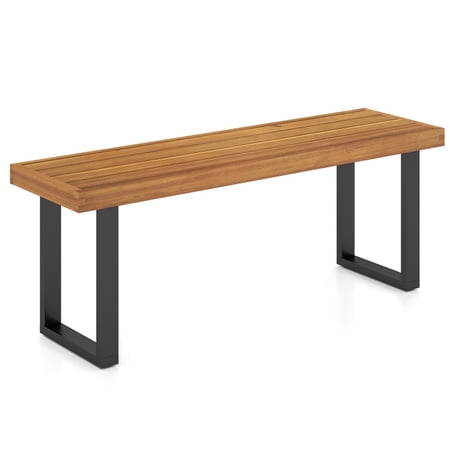 Biotree Acacia Wood Outdoor Bench with 48 Inch Long Slatted Seats for Patio Dining and Garden Backyard Porch Seating, Natural+Black