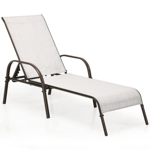 Biotree Adjustable Outdoor Chaise Folding Lounge Chair with Backrest for Poolside Patio and Garden Stackable Lounge Chairs for Outside, Gray