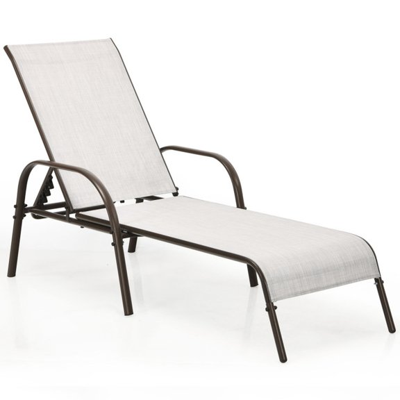 Biotree Adjustable Patio Chaise Folding Lounge Chair with Backrest Stackable Patio Chair for Garden Backyard, Gray