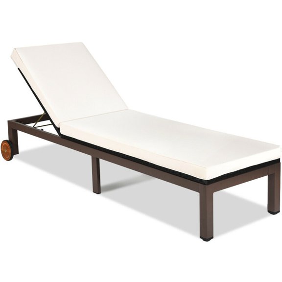 Biotree Back Adjustable Cushioned Patio Rattan Lounge Chair Stackable Patio Chair for Garden Backyard, White