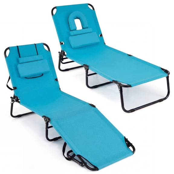 Biotree Beach Chaise Lounge Chair with Face Hole and Removable Pillow Stackable Patio Chair for Garden Backyard, Turquoise