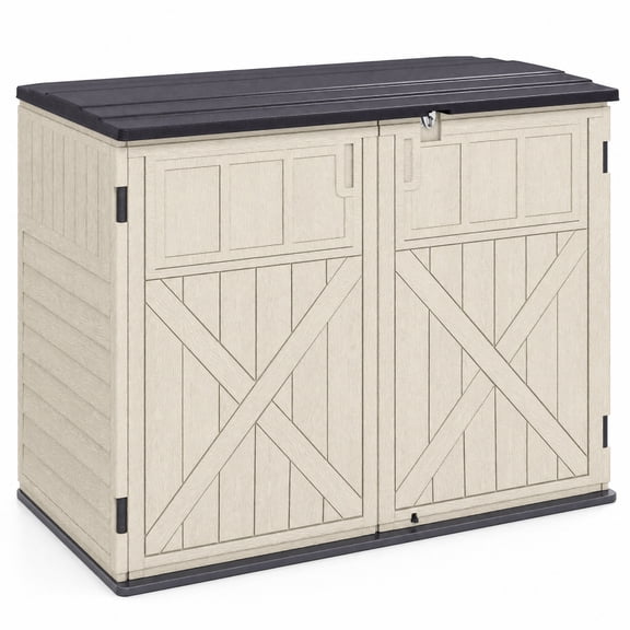 Biotree Beige Horizontal Resin Outdoor Shed 20 Cu.Ft, All-Weather Lockable Storage Cabinet with Adjustable Shelf for Backyard & Patio Gear