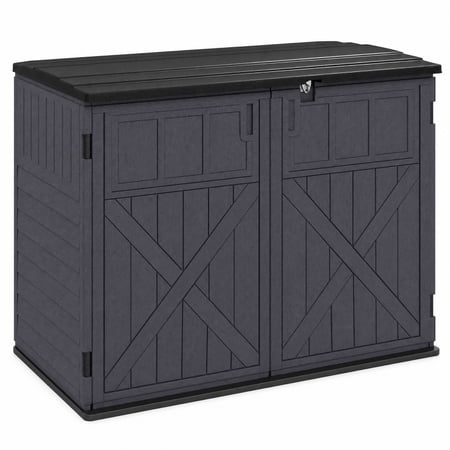 Biotree Brown 20 Cu.Ft Horizontal Outdoor Storage Shed, Weatherproof Resin Deck Box Cabinet with Adjustable Shelf for Garden Tools & Pool Gear