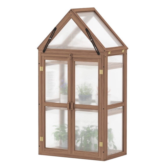 Biotree Cold Frame Mini Wooden Greenhouse for Vegetable and Flower for Outdoor Indoor Garden Backyard Plants Seedlings Winter, Brown