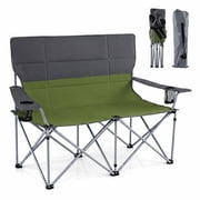 Biotree Double Camping Chair with Carry Bag Cup Holders, for Patio Garden Backyard Camping, Supports 660 lbs, Green