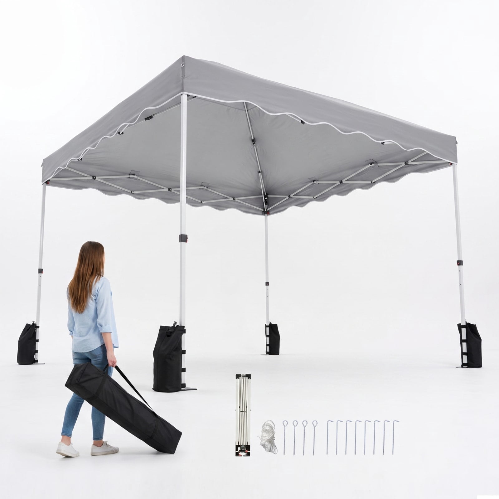 Biotree Foldable 10 x 10 ft Pop Up Canopy Tent with Wheeled Bag UPF50+ Adjustable Height Outdoor Shade, Gray