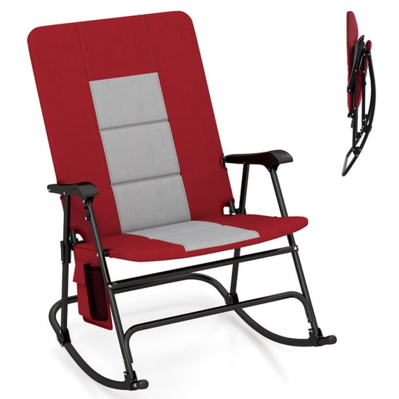Biotree Foldable Rocking Padded Portable Camping Chair with Backrest and Armrest Stackable Patio Chair for Garden Backyard, Red