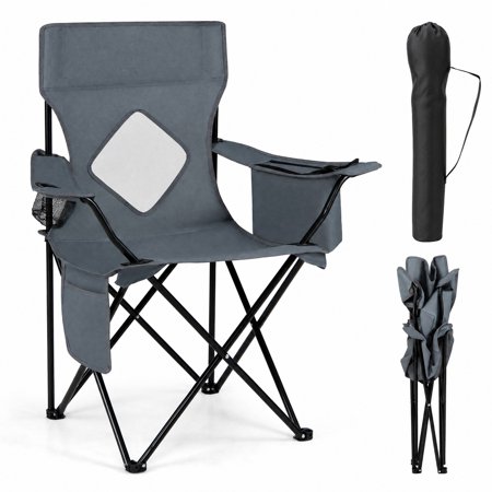 Biotree Folding Camping Chair with Mesh Fabric Backrest Solid Metal Frame and Carrying Bag, Supports 330 lbs, Gray