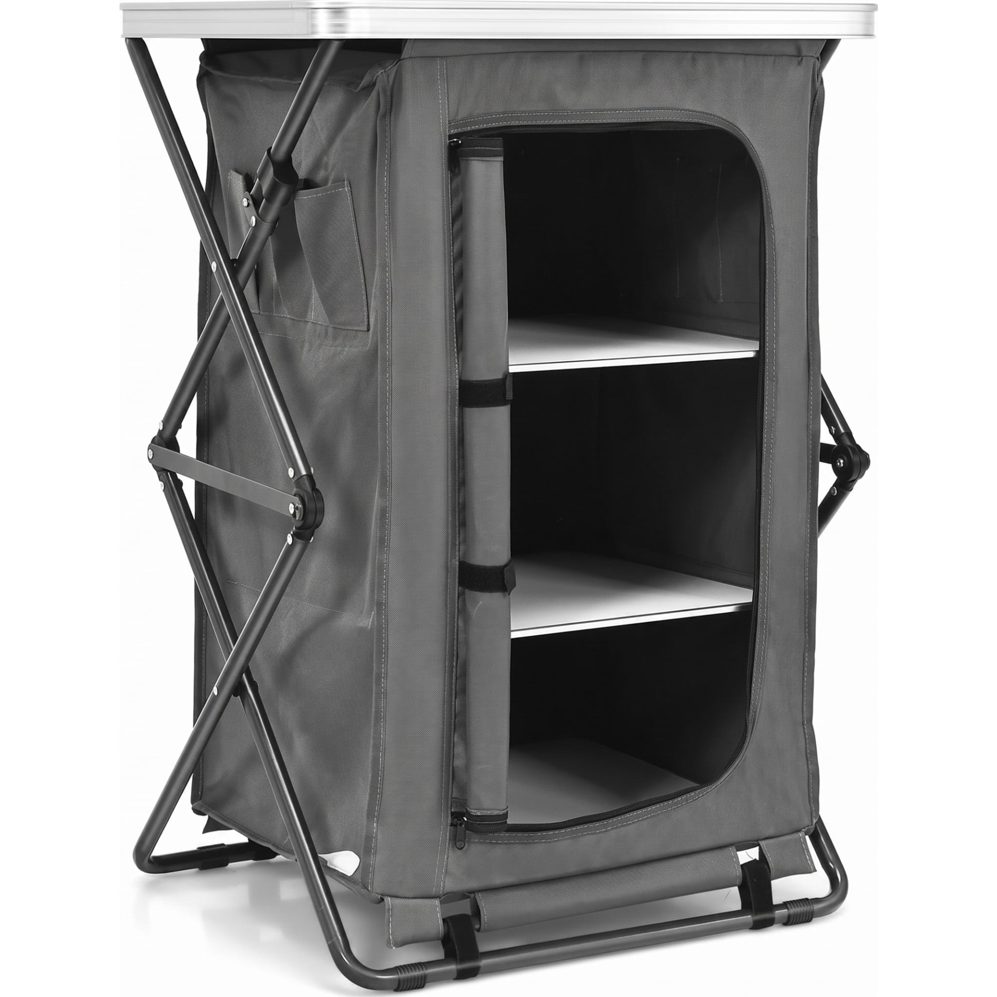 Biotree Folding Camping Storage Cabinet with 3 Shelves and Carry Bag Portable Camp Kitchen Organizer for Outdoor, Green