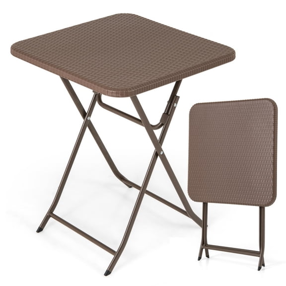 Biotree Folding Picnic Table with Rattan Grain HDPE Tabletop and Sturdy Metal Fame, Coffee