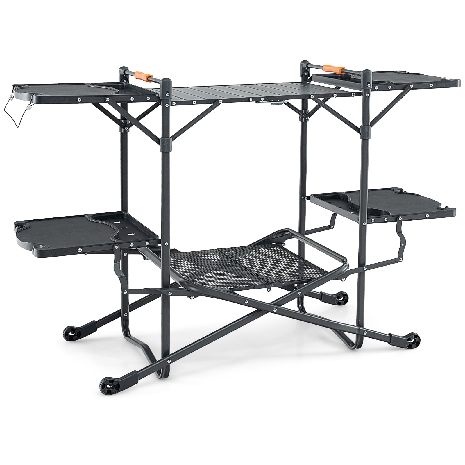 Biotree Folding Portable Outdoor Cook Station with Heat-Resistant Aluminum Tabletop Camp Kitchen Table with Storage, Black