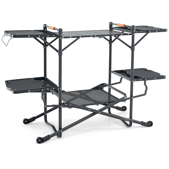 Biotree Folding Portable Outdoor Cook Station with Heat-Resistant Aluminum Tabletop Camp Kitchen Table with Storage, Black