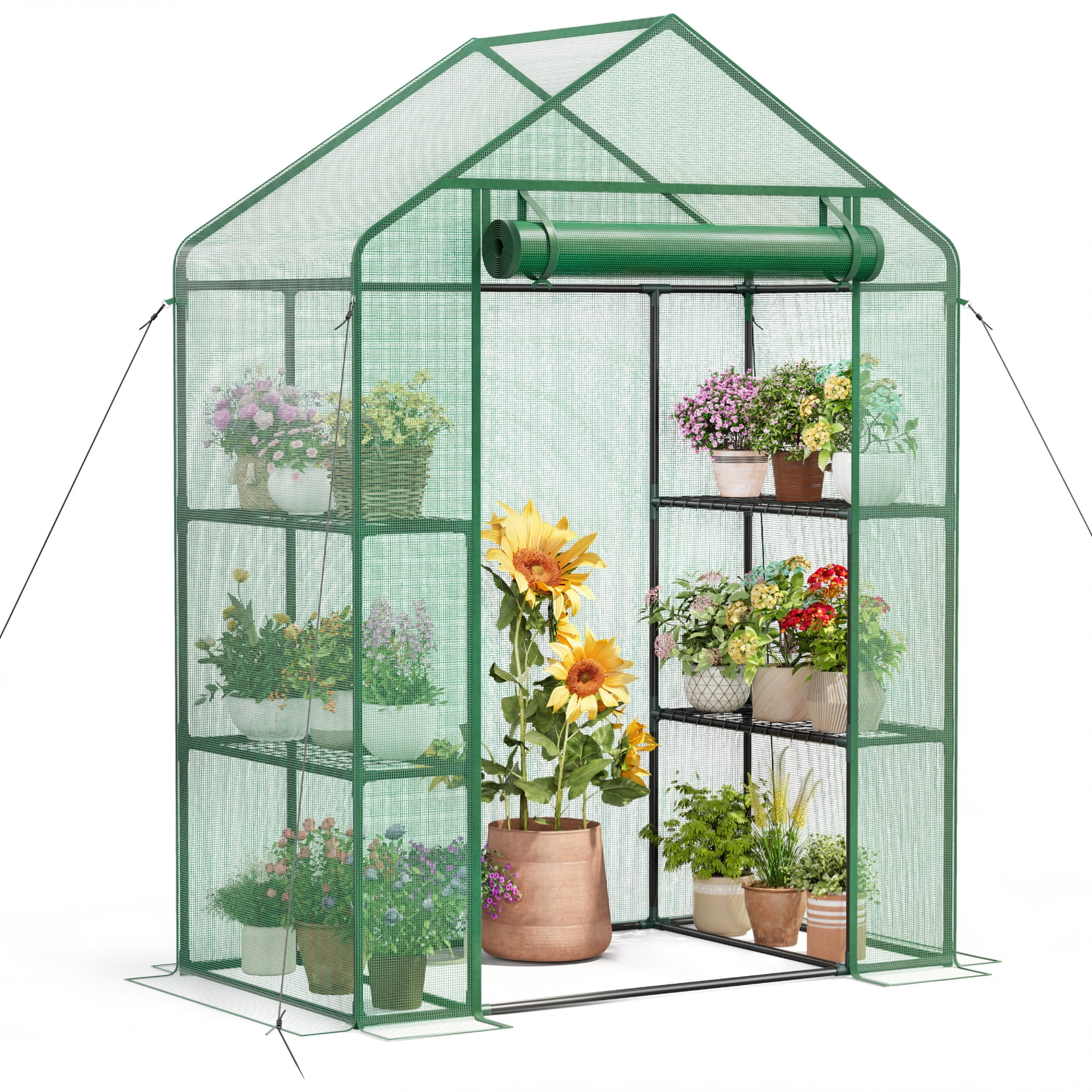 Biotree Greenhouses for Outdoors, Durable Green House Kit with Window, 3 Tiers 8 Shelves, Green