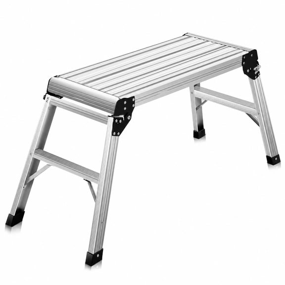 Biotree Heavy Duty Portable Bench Aluminum Folding Step Ladder for Home Garden Kitchen Garage Folding Step Stool Ladder, Silver
