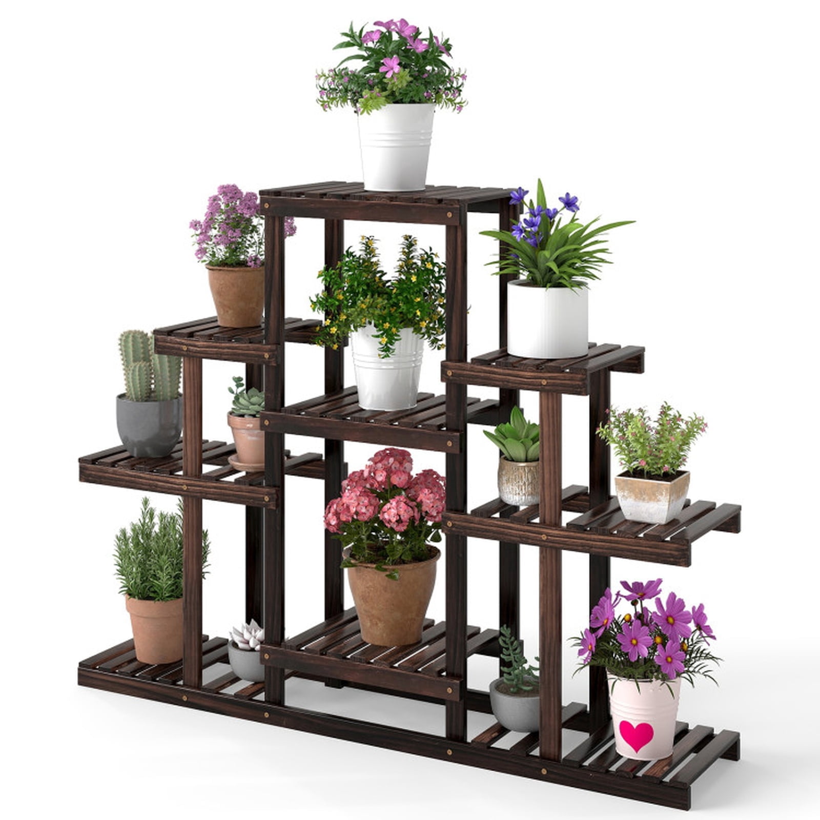 Biotree Indoor Outdoor 5-Tier Corner Wood Plant Stand Multi-Level Flower Pot Shelf Rack - Brown