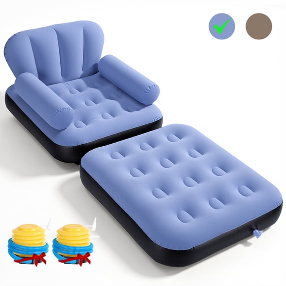 Biotree Inflatable Sofa Bed, 5-in-1 Foldable Thickened Flocked PVC Blow up Sofa with 2 Pumps, Air Couch Mattress for Camping,Blue