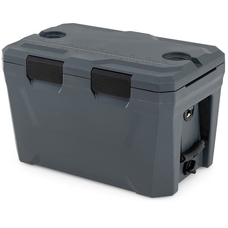 Biotree Insulated Portable Cooler Hard Shell Ice Chest with 2 Cup Holders Bottle Opener and Drain Plug, 37 Qt, Gray