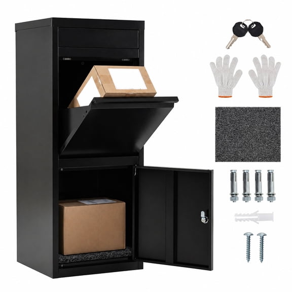 Biotree Large Galvanized Steel Package Delivery Box with Lock, Anti-Theft Outdoor Parcel Drop Box and Mailbox for Porch Front Door Curbside, Black