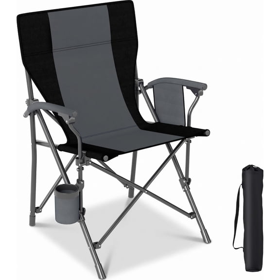 Biotree Lightweight Portable Folding Camp Chair with Cup Holder and Side Pocket Heavy Duty 350 lb Capacity Outdoor Chair, Gray