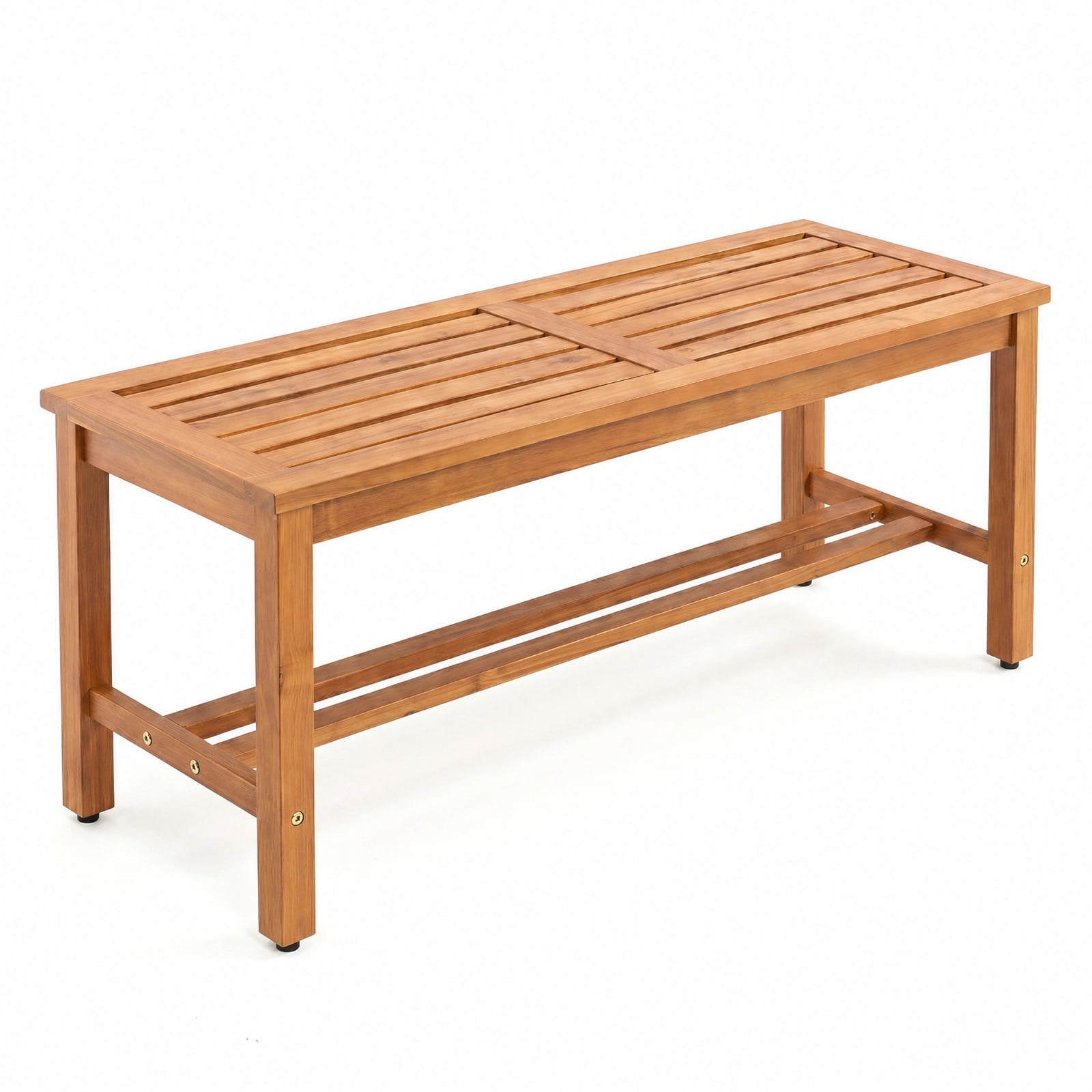 Biotree Outdoor Acacia Wood Patio Bench for 2 with Slatted Seat, Backless Garden Bench for Yard Porch, Natural