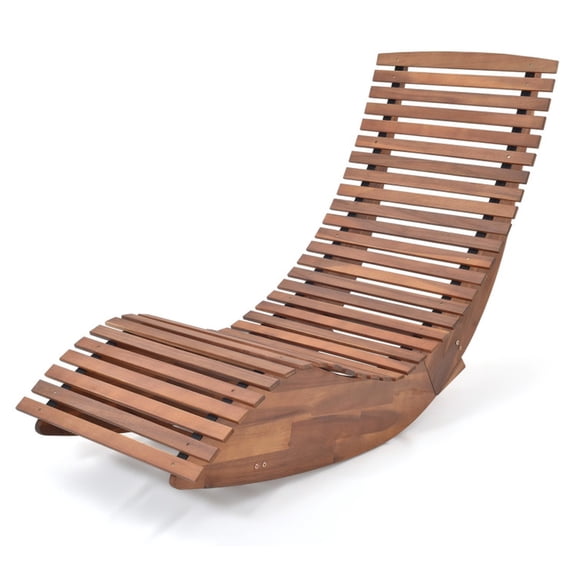 Biotree Outdoor Acacia Wood Rocking Chair with Widened Slatted Seat and High Back Stackable Patio Chair for Garden Backyard, Natural