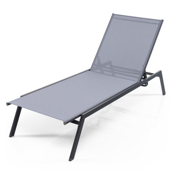 Biotree Outdoor Adjustable Chaise Lounge Chair with Lay Flat Position and Quick-Drying Fabric Stackable Patio Chair for Garden Backyard, Grey