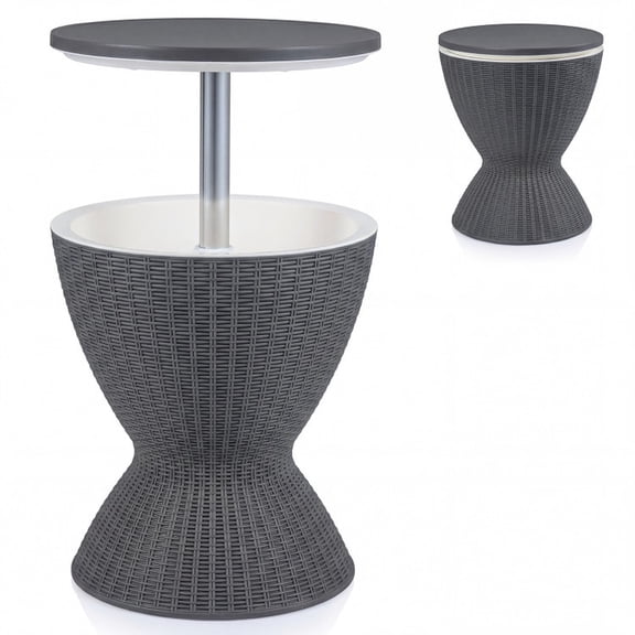Biotree Outdoor Bar Table 3-in-1 Patio Cooler Table with Retractable Tabletop and 8-Gallon Ice Bucket, Gray