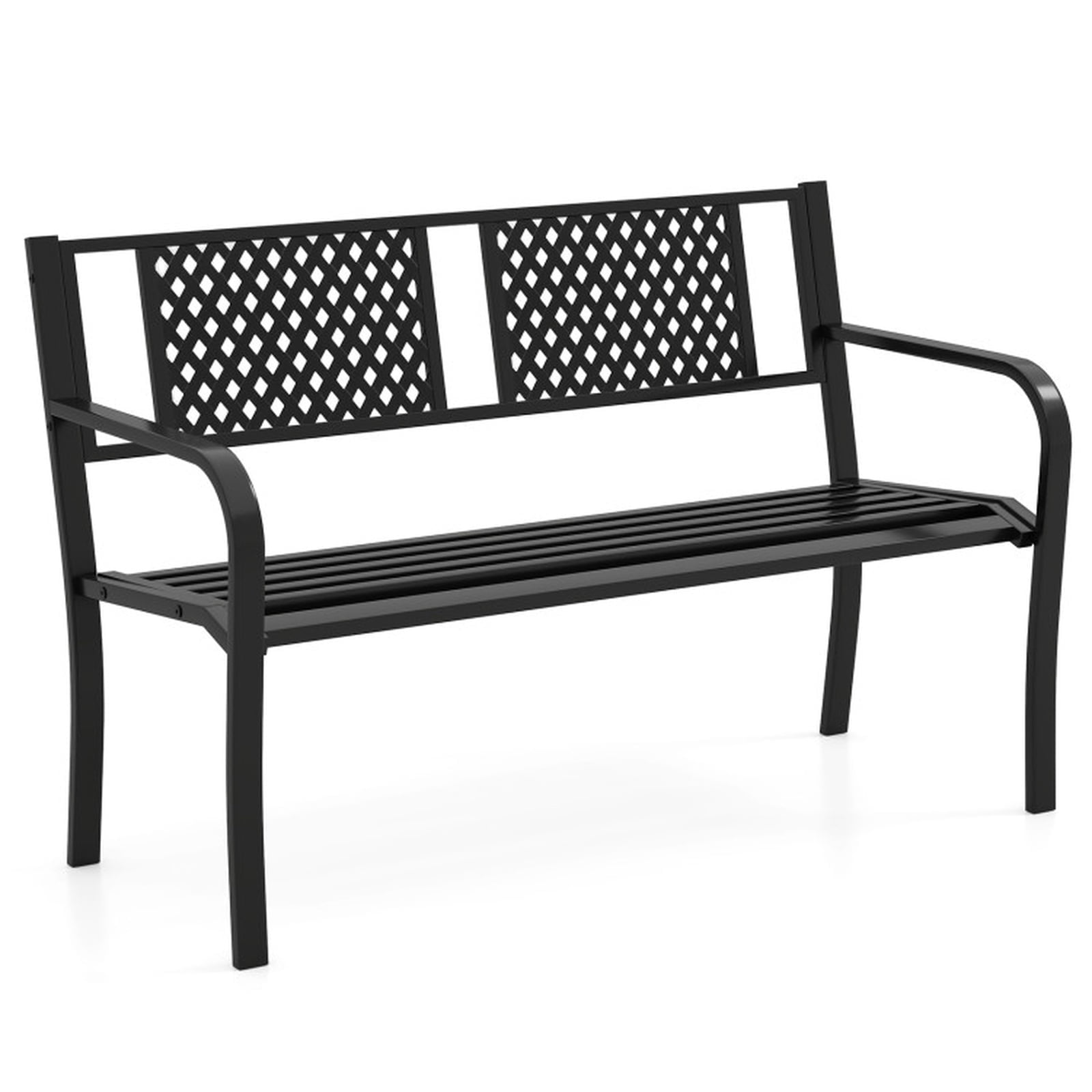 Biotree Metal Outdoor Bench Loveseat Patio Bench for 2 to 3 People with Backrest and Armrests for Garden Backyard and Park Seating, Black