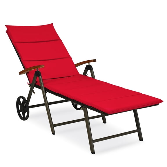 Biotree Outdoor Chaise Lounge Chair Rattan Lounger Recliner Chair Stackable Patio Chair for Garden Backyard, Red