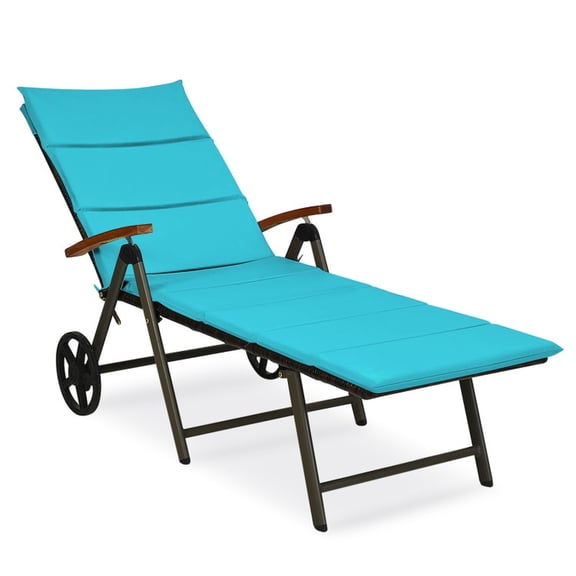Biotree Outdoor Chaise Lounge Chair Rattan Lounger Recliner Chair Stackable Patio Chair for Garden Backyard, Turquoise