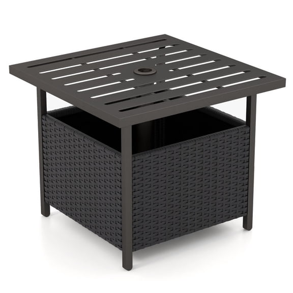 Biotree Outdoor Patio Rattan Wicker Steel Side Deck Table, Dark Brown
