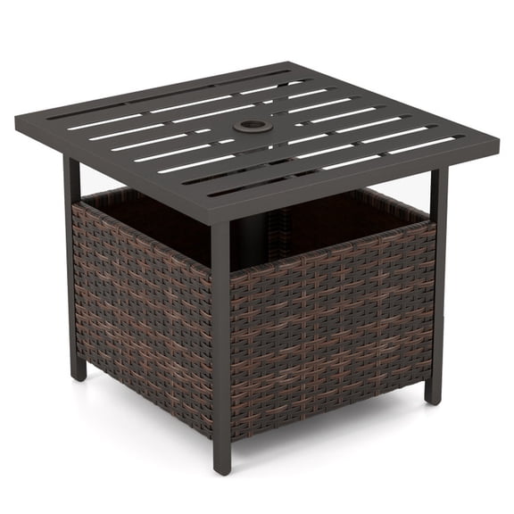 Biotree Outdoor Patio Rattan Wicker Steel Side Deck Table, Mix Brown