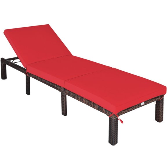 Biotree Outdoor Rattan Adjustable Cushioned Chaise Stackable Patio Chair for Garden Backyard, Red