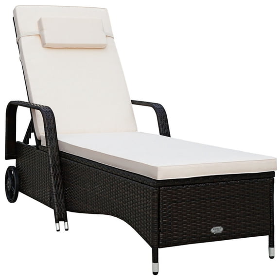 Biotree Outdoor Recliner Cushioned Chaise Lounge with Adjustable Backrest Stackable Patio Chair for Garden Backyard, White/White & Red