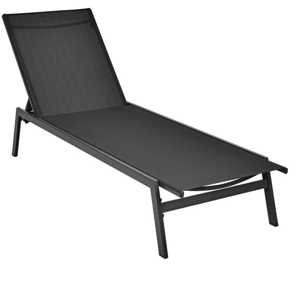 Biotree Outdoor Reclining Chaise Lounge Chair with 6-Position Adjustable Back and Steel Frame for Poolside Patio and Backyard, Black
