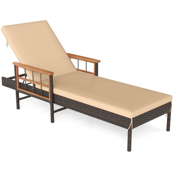 Biotree Outdoor Reclining Lounger Chair with 4-Level Adjustable Backrest Stackable Patio Chair for Garden Backyard, Beige