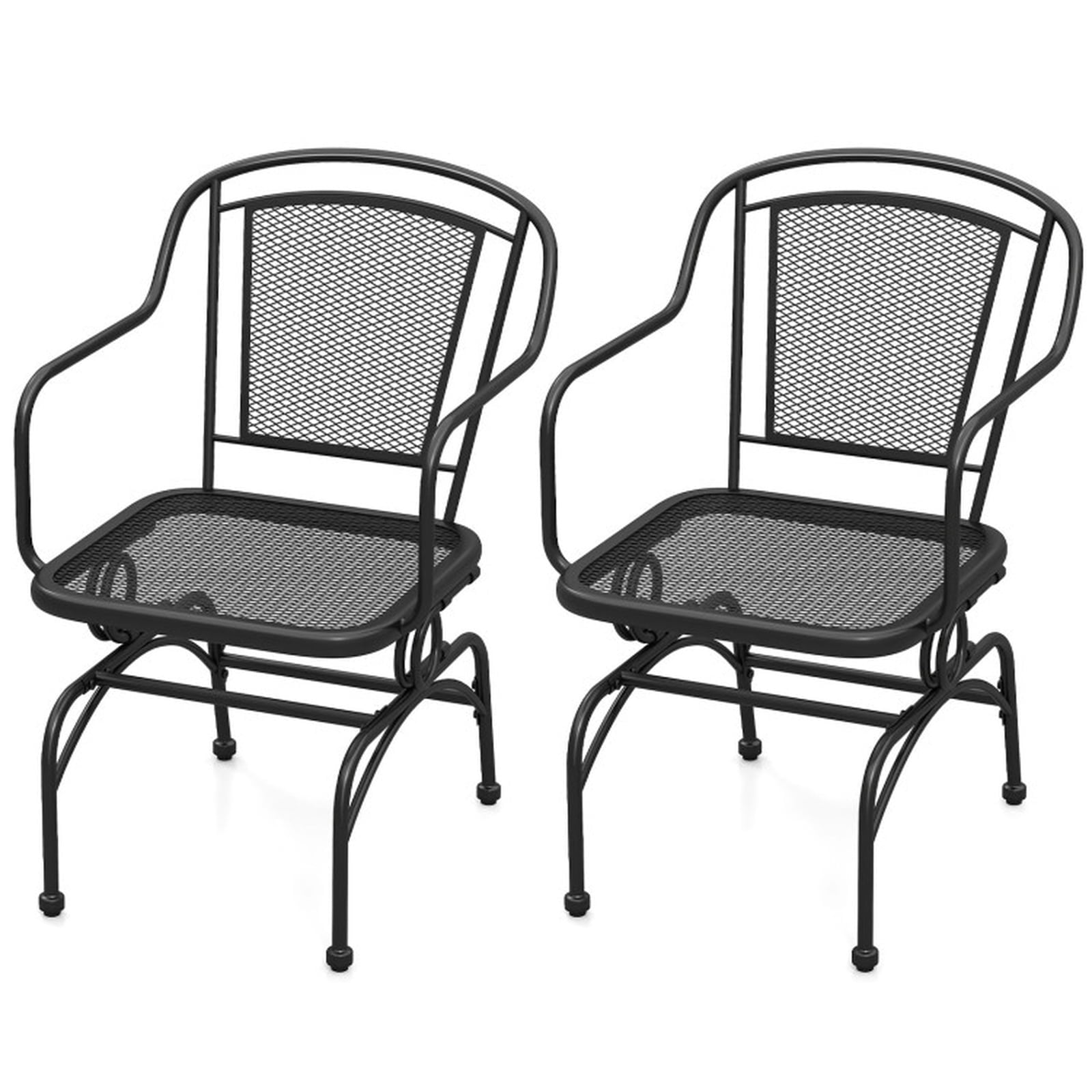 Biotree Outdoor Rocking Chairs Set of 2 with Mesh Backrest and Seat All-Metal Frame for Porch Patio Yard and Garden, Black