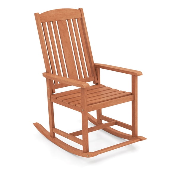 Biotree Outdoor Rocking Chair Solid Wood High Back Rocker with Slatted Seat Stackable Patio Chair for Garden Backyard, Natural