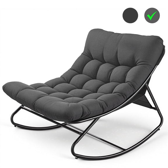 Biotree Oversized Outdoor Rocking Chair,Patio Rocker with Thick Cushion, Weather Resistant Mesh Rocking Chair for Porch, Backyard, Garden,Steel Frame,Gray