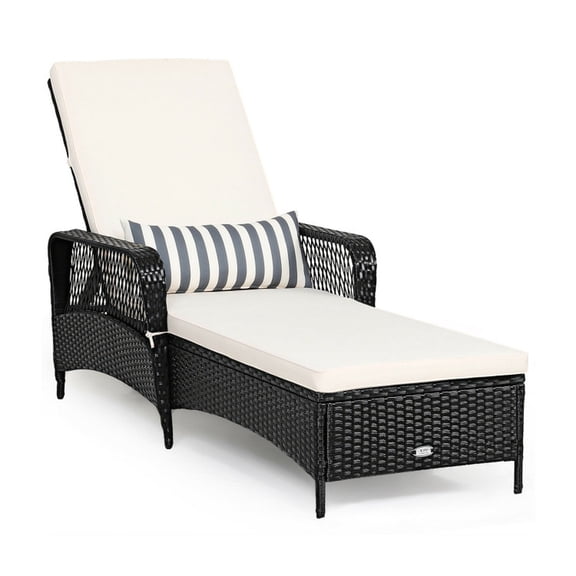 Biotree PE Rattan Chaise Lounge Chair Arm Chair Recliner Adjustable with Pillow Stackable Patio Chair for Garden Backyard, Brown/Black