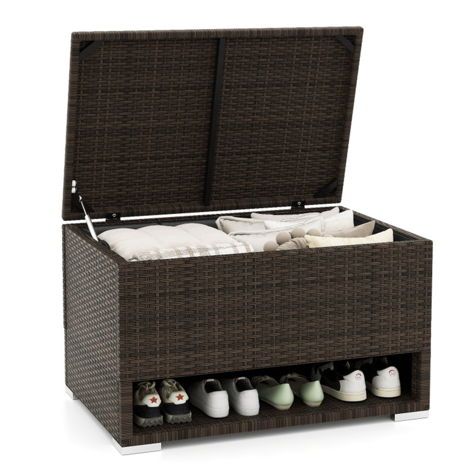 Biotree PE Rattan Storage Bin with Waterproof Liner for Patio Cushions Outdoor Waterproof for Patio Deck Garden Cushions, Brown