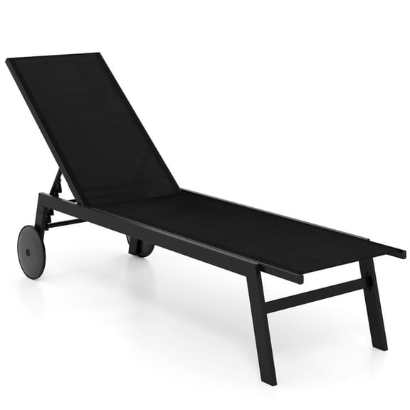 Biotree Patio Chaise Lounge Chair with Wheels and 6-Level Adjustable Backrest Set of 1 Stackable Patio Chair for Garden Backyard, Black